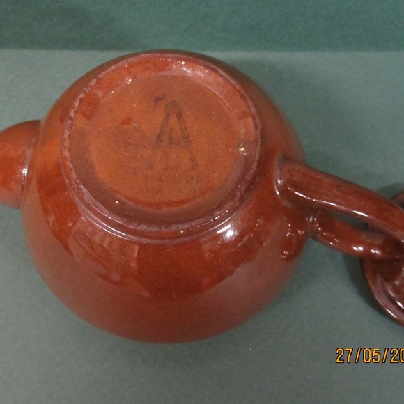 ALB Alcock, Lindley & Bloore Small Vtg Brown Betty Teapot Yellow Bands England - Picture 3 of 3